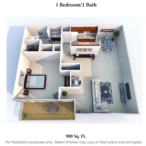 1b1b 900SqFt Floor Plan at Knobs Pointe Apartments, Indiana